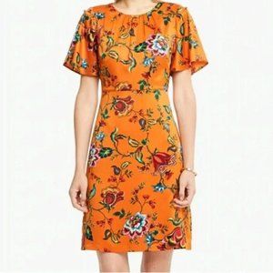 ANN TAYLOR ORANGE FLORAL SPLIT SHORT BELL SLEEVES WITH BUTTONS DRESS: 6P NWT